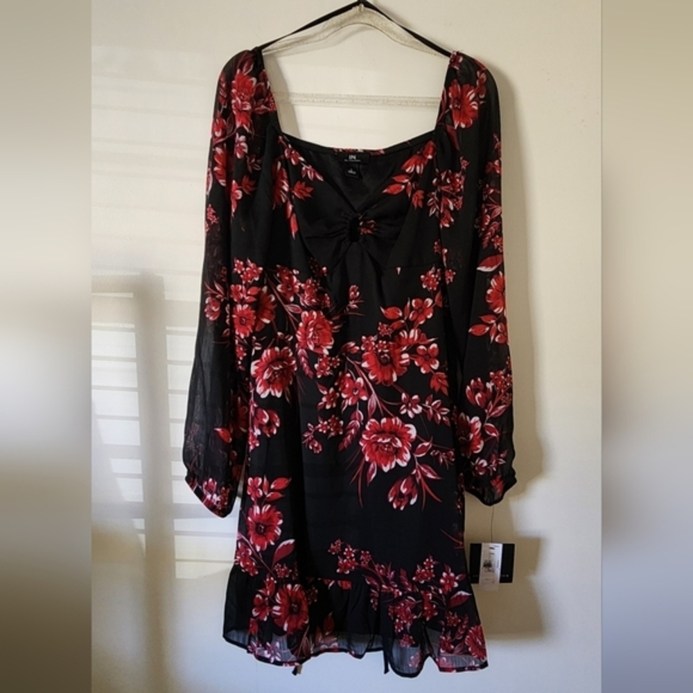 NWT Black Floral Long Sleeve Mini‎ Dress Whimsygoth Fairygrunge Goth Witchy
